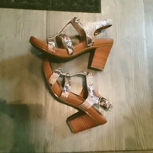 Sofft Women's Snake-Print Strappy Sandals in Brown & Cream